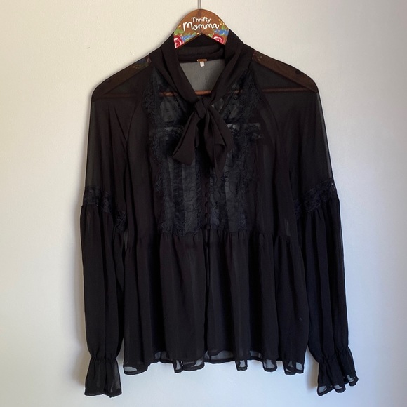 Free People Tops - Free People womens  top black s/m sheer black long sleeve.